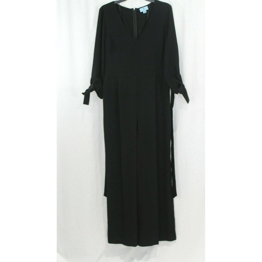 NWT CeCe $139 Wide Leg Black V Neck 3/4 Sleeve Jumpsuit 2 - Picture 1 of 6